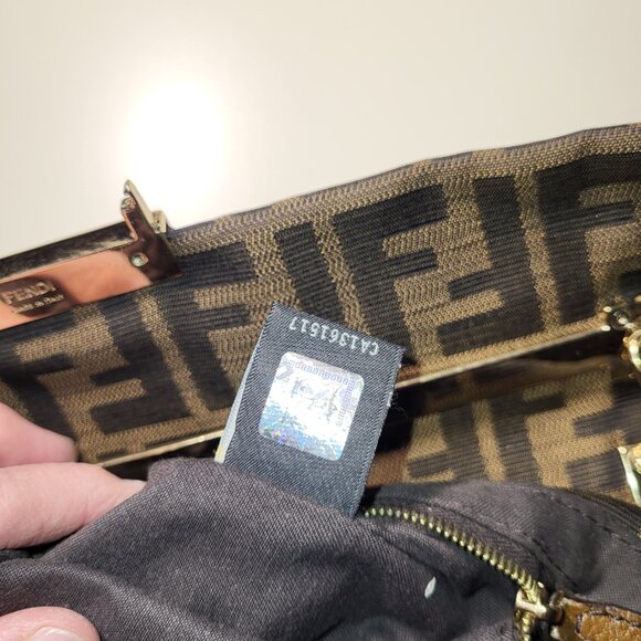 Authentic Fendi Tobacco Zucca Canvas and Leather Maxi Baguette Flap Shoulder Bag - Picture 8 of 12